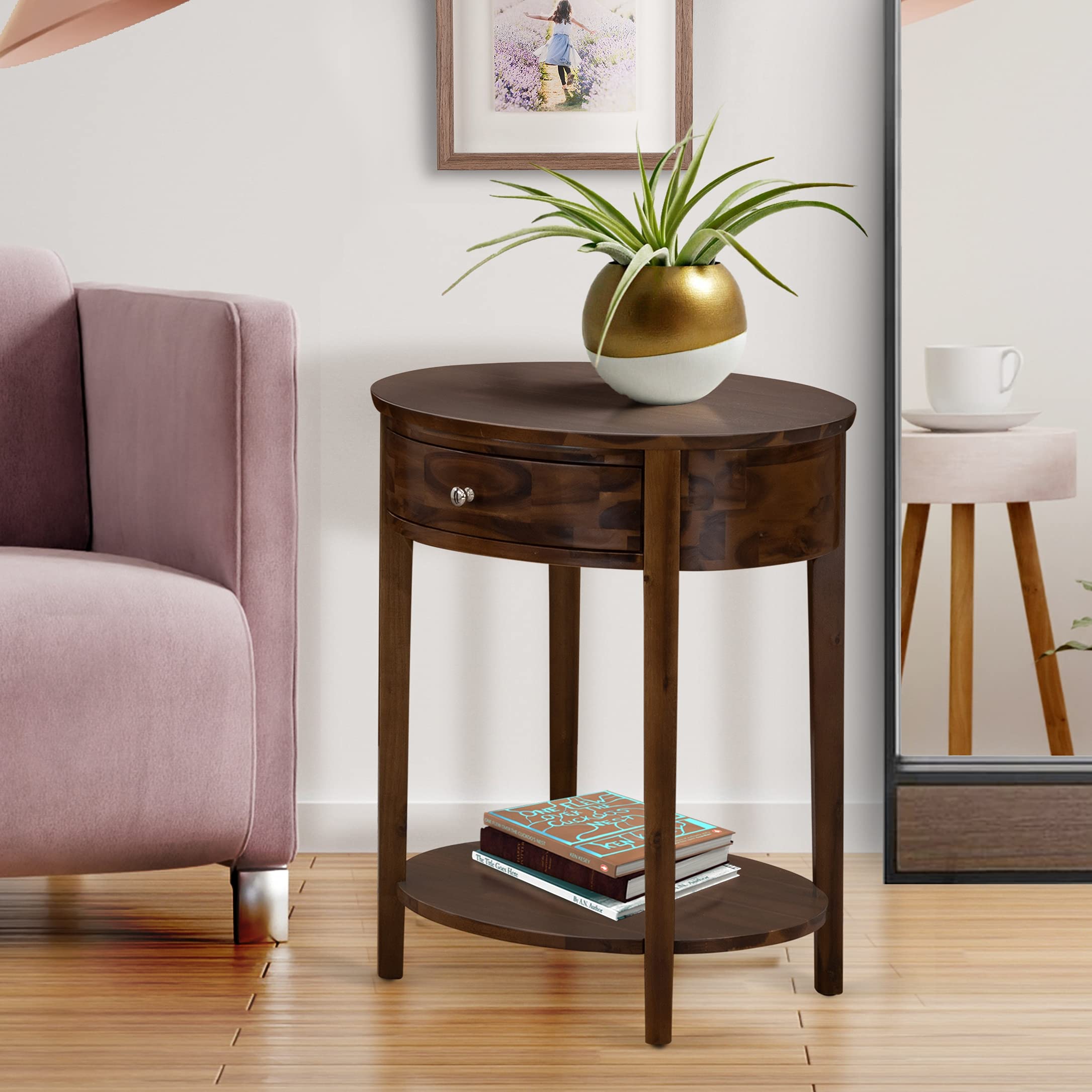 East West Furniture HI-08-ET Wooden Nightstand with 1 Wooden Drawer, Stable and Sturdy Constructed - Antique Walnut Finish